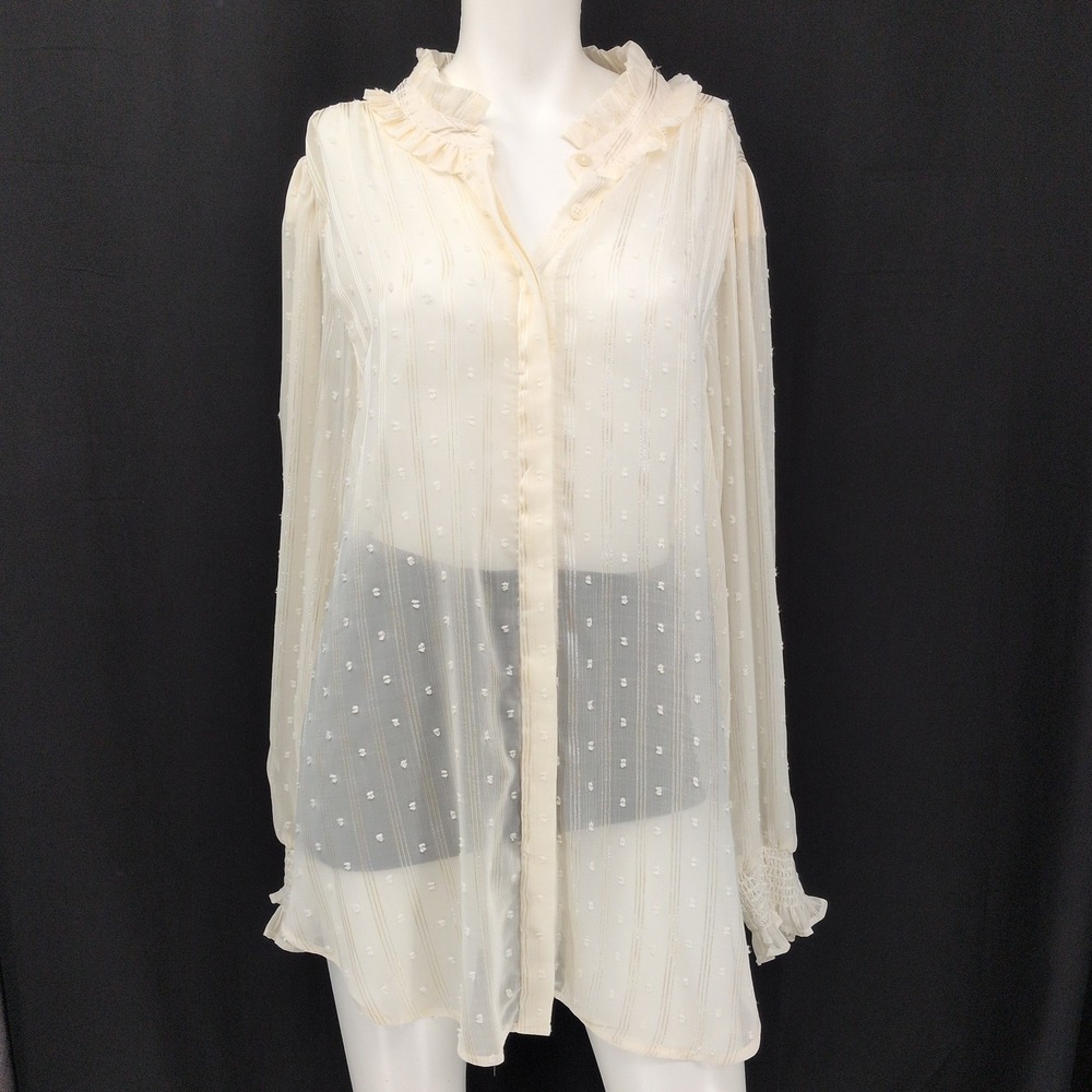 Belle Isle Ruffle Neck Sheer Button Up Metallic Textured Ethereal Victorian 3X